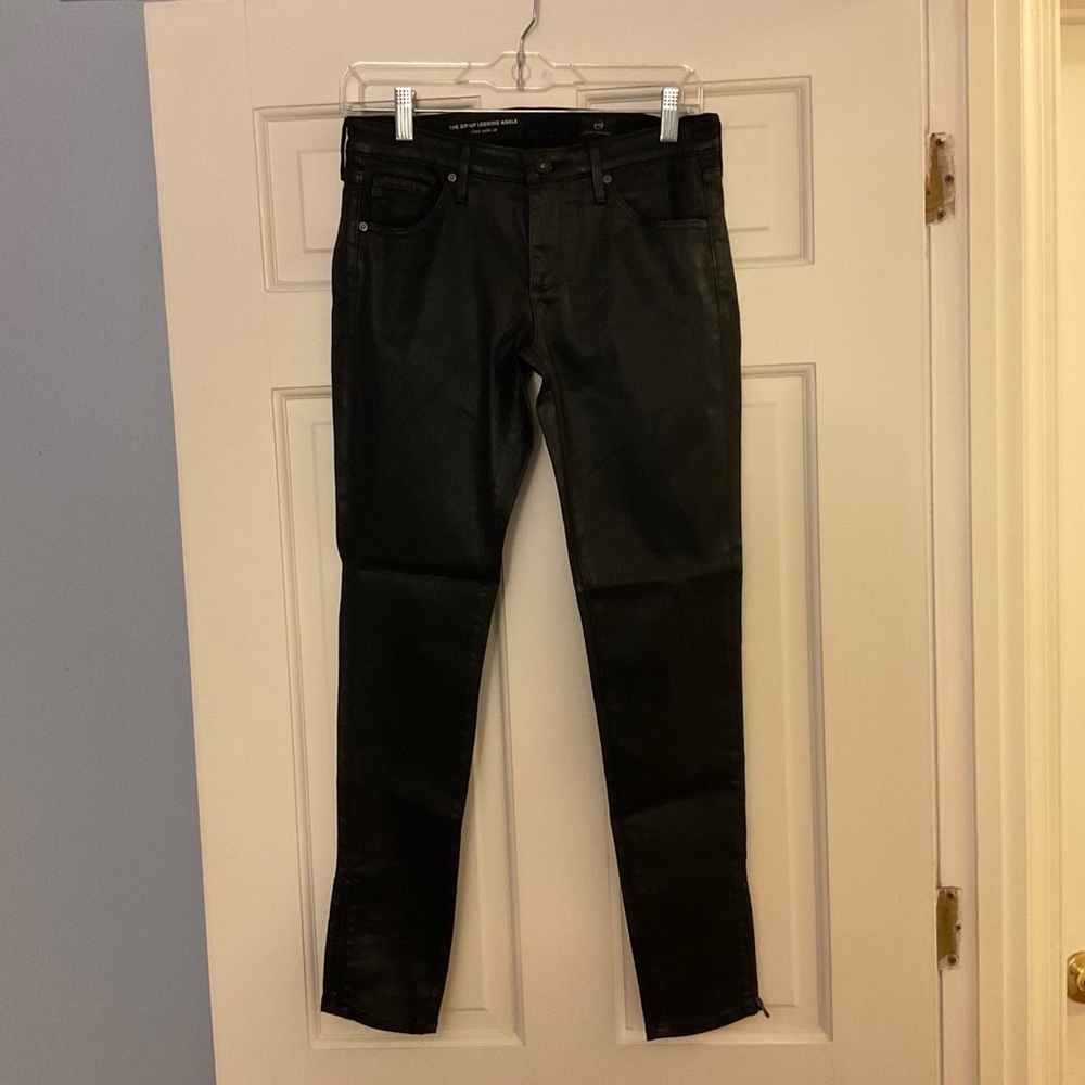 NEW AG Adriano Goldschmied The Zip-up Legging Ankle Jeans Black‎ Coated 27 NWOT